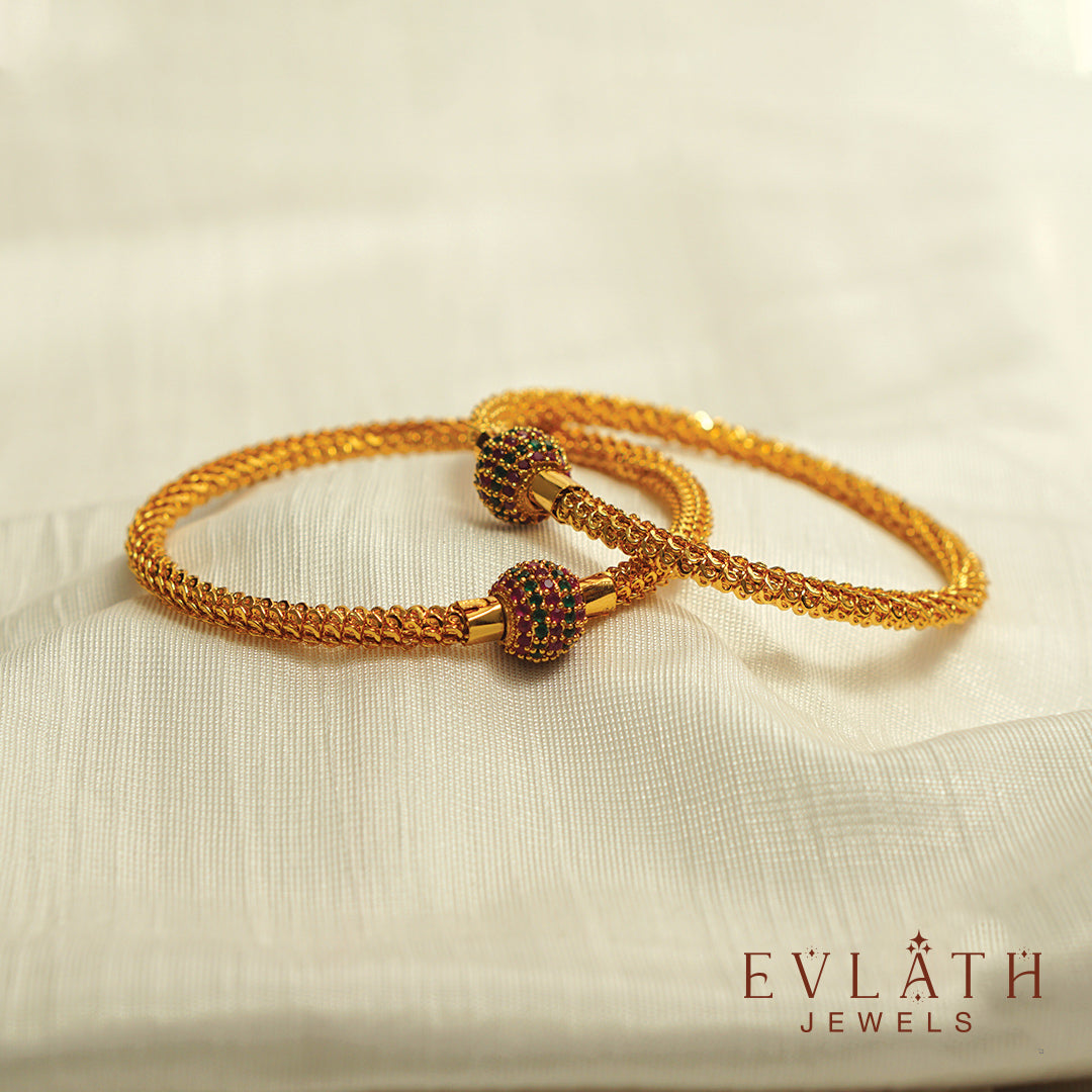 Premium Gold-Plated Bangles with Ruby, Green, and Multicolored Stones - Evlath Jewels